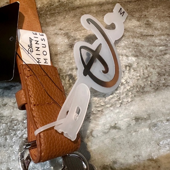 Disney MINNIE MOUSE Faux Brown Leather BELT Silver Head Icon Buckle Size M Bow - Picture 9 of 9